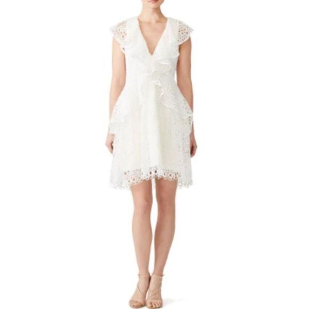 ELLIAT White Lace Mini Ruffle Interlude Style Mini Dress MEDIUM